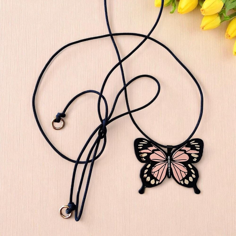 Chic Black Rose Gold and Gold Toned Wrap Butterfly Pendant Necklace - Picture 11 of 17